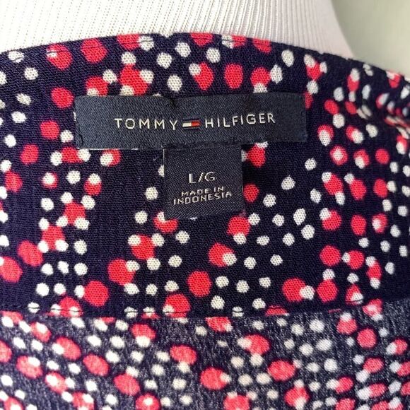 Tommy Hilfiger 3/4 sleeve V-Neck Polka Dot Blouse Sz Large - Picture 7 of 8